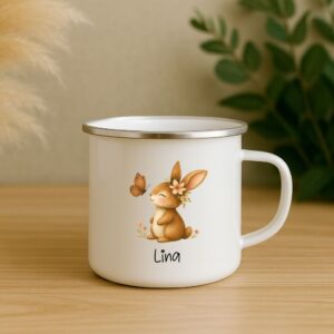 Otroška emajlirana skodelica z zajčkom in imenom