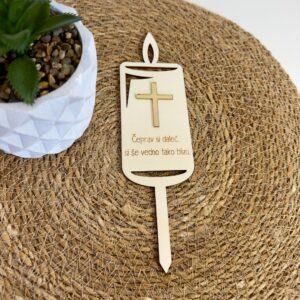 Lesena sveča z gravuro – trajna spominska sveča za grob